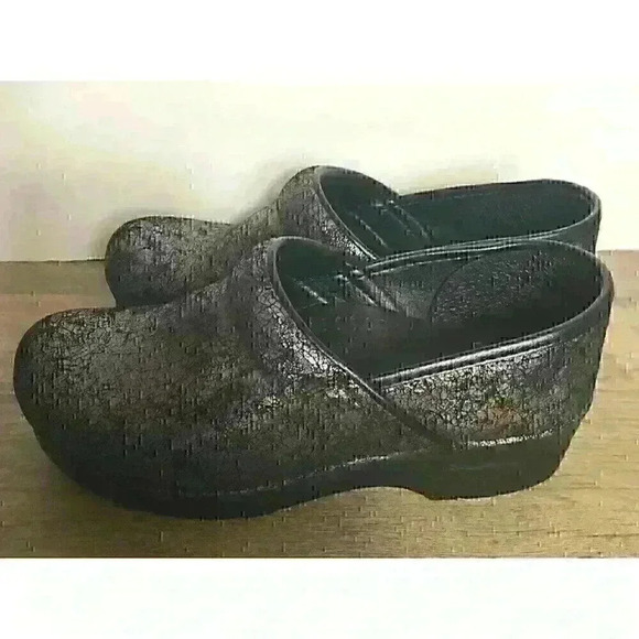 Dansko Womens Size 38 Black Glitter Slip Ons Clogs Nursing Shoes - Picture 4 of 7